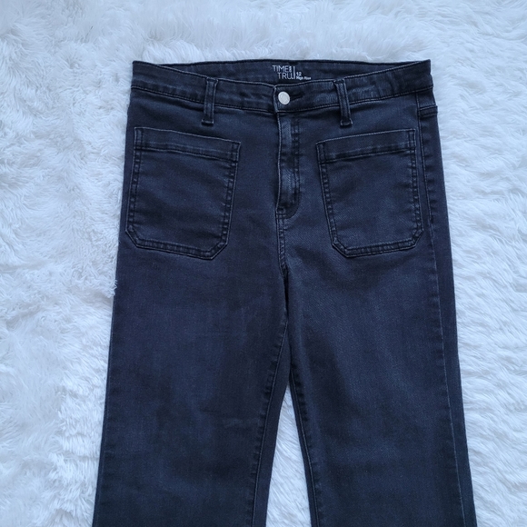 High Rise Stretch Front Patch Pocket Black Denim Trousers Jeans Size 12 - Picture 3 of 13